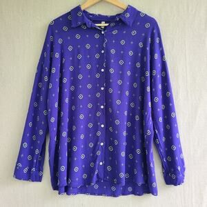 Intimately Free People Blue Combo Long Sleeve Button Up Sleep Shirt Boho Size S